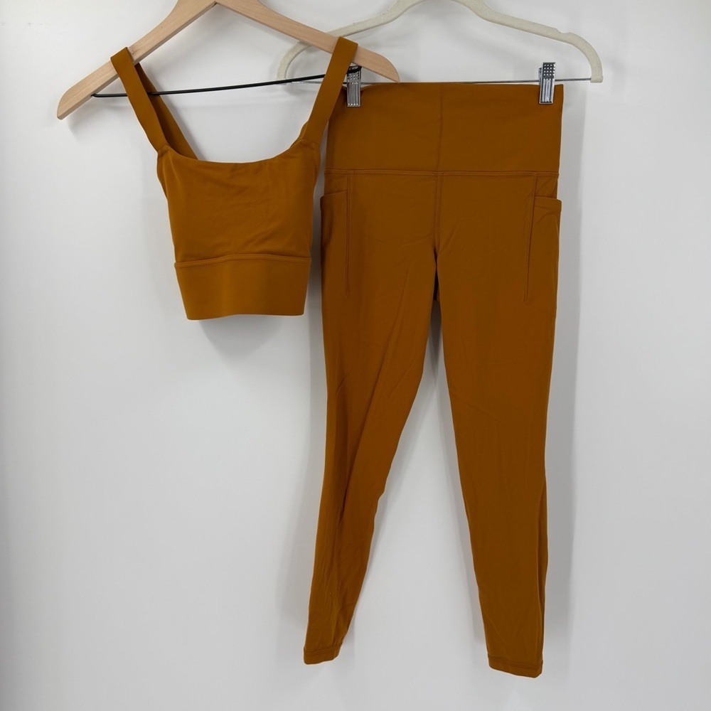 Athleta Bra Leggings Set XS Marigold Salutation Stash Pocket Leggings Yoga